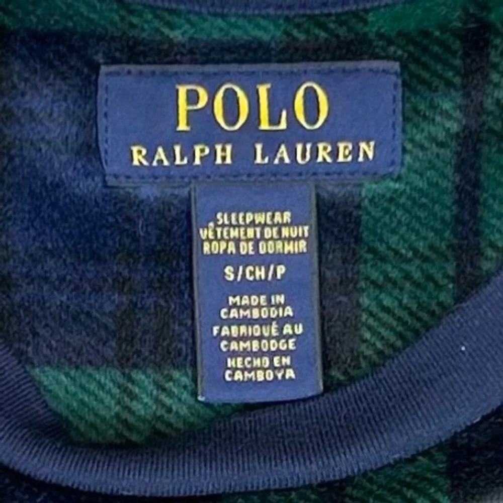 Polo Ralph Lauren Mens Small Black Watch Plaid Fleece Sleepwear Top Green Blue